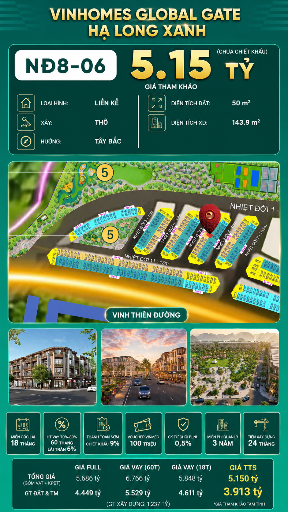 Liền Kề NĐ8-06 Vinhomes Global Gate Hạ Long Xanh 5.15 tỷ