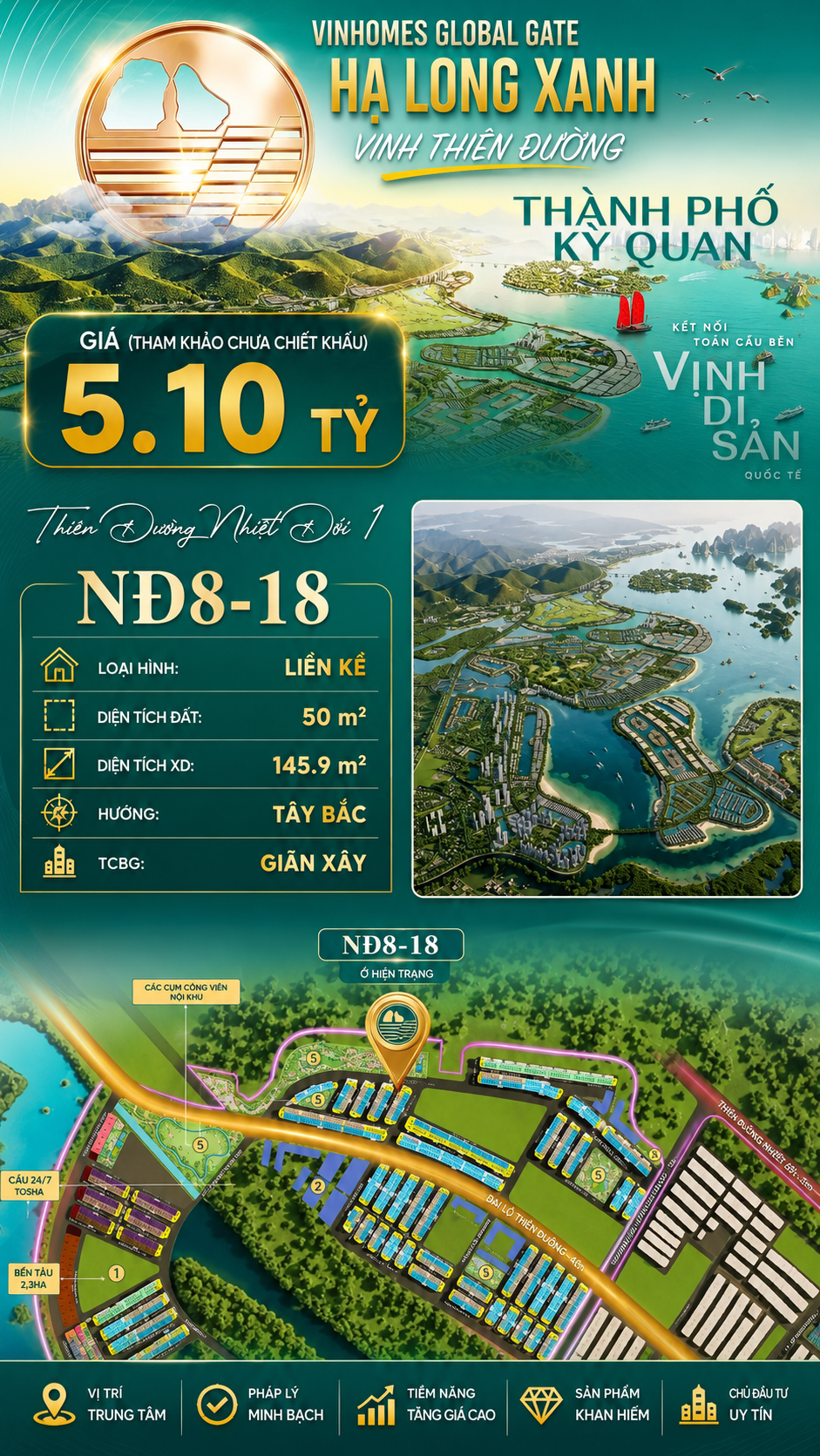 Liền Kề NĐ8-18 Vinhomes Global Gate Hạ Long Xanh 5.1 tỷ