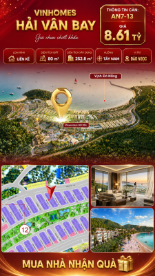 Bán Liền Kề AN7-13 Vinhomes Hải Vân Bay Giá 8,61 Tỷ