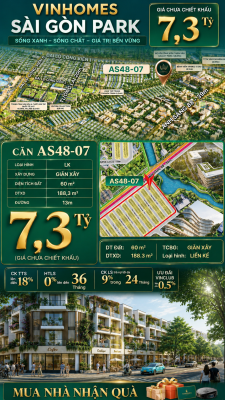 Nhà phố liền kề Vinhomes Sài Gòn Park AS48-07 giá 7.3 Tỷ