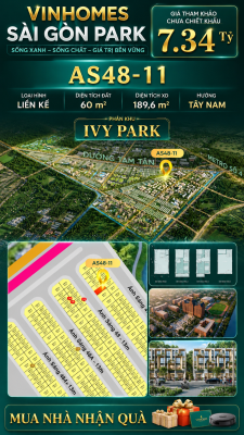Nhà phố liền kề Vinhomes Sài Gòn Park AS48-11 giá 7.34 Tỷ