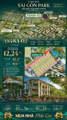 Nhà phố liền kề góc Vinhomes Sài Gòn Park AS48A-02 giá 12.24 Tỷ