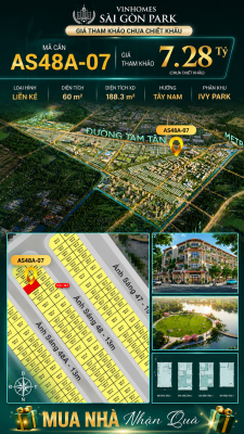 Nhà phố liền kề Vinhomes Sài Gòn Park AS48A-07 giá 7.28 Tỷ