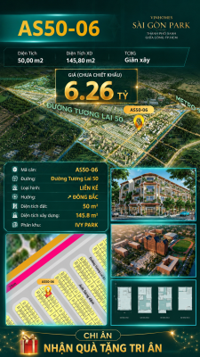 Nhà liền kề AS50-06 Ivy Park Vinhomes Sài Gòn Park Giá 6.26 Tỷ