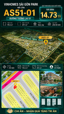 Nhà phố liền kề góc AS51-01 Ivy Park Vinhomes Sài Gòn Park Giá 14.73 Tỷ