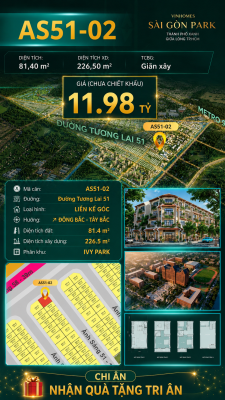 Nhà phố liền kề góc AS51-02 Ivy Park Vinhomes Sài Gòn Park Giá 11.98 Tỷ