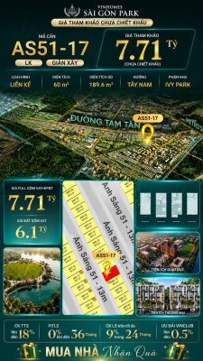 Nhà phố liền kề Vinhomes Sài Gòn Park AS51-17 giá 7.71 Tỷ
