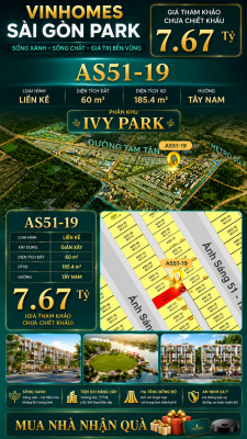 Nhà phố liền kề Vinhomes Sài Gòn Park AS51-19 giá 7.67 Tỷ