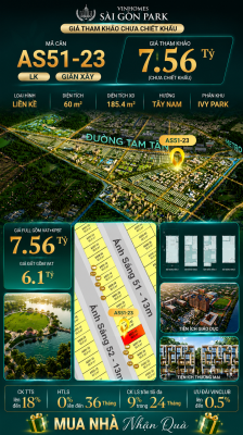 Nhà phố liền kề Vinhomes Sài Gòn Park AS51-23 giá 7.56 Tỷ