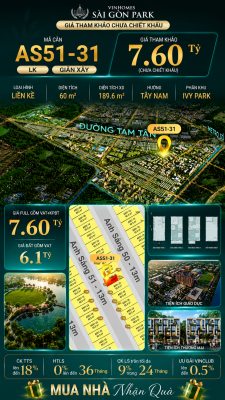 Nhà phố liền kề Vinhomes Sài Gòn Park AS51-31 giá 7.6 Tỷ