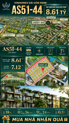 Nhà phố liền kề xẻ khe Vinhomes Sài Gòn Park AS51-44 giá 8.61 Tỷ