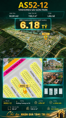 Nhà phố liền kề AS52-12 Ivy Park Vinhomes Sài Gòn Park Giá 6.18 Tỷ