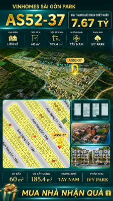 Nhà phố liền kề Vinhomes Sài Gòn Park AS52-37 giá 7.67 Tỷ