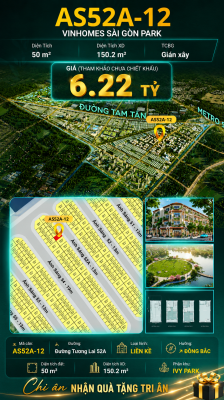 Nhà phố liền kề AS52A-12 Ivy Park Vinhomes Sài Gòn Park Giá 6.22 Tỷ