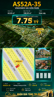 Nhà phố liền kề AS52A-35 Ivy Park Vinhomes Sài Gòn Park Giá 7.75 Tỷ