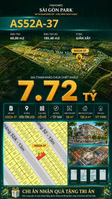 Nhà phố liền kề AS52A-37 Ivy Park Vinhomes Sài Gòn Park Giá 7.72 Tỷ