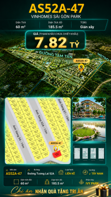 Nhà phố liền kề AS52A-47 Ivy Park Vinhomes Sài Gòn Park Giá 7.82 Tỷ