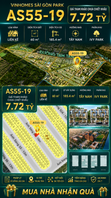 Nhà phố liền kề Vinhomes Sài Gòn Park AS55-19 giá 7.72 Tỷ