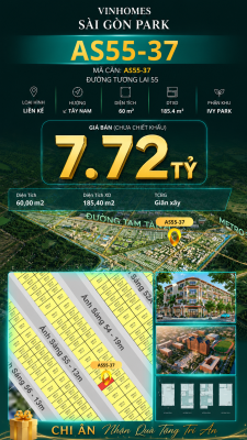 Nhà phố liền kề AS55-37 Ivy Park Vinhomes Sài Gòn Park Giá 7.72 Tỷ