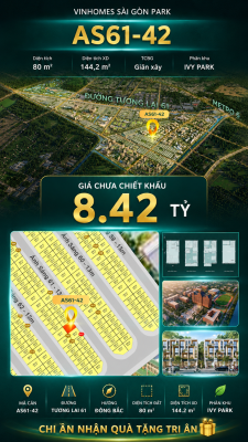 Nhà phố liền kề AS61-42 Ivy Park Vinhomes Sài Gòn Park Giá 8.42 Tỷ