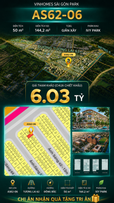 Nhà phố liền kề AS62-06 Ivy Park Vinhomes Sài Gòn Park Giá 6.03 Tỷ