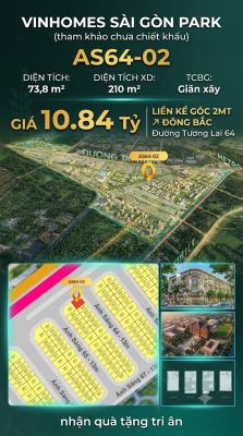 Nhà phố liền kề góc AS64-02 Ivy Park Vinhomes Sài Gòn Park Giá 10.84 Tỷ