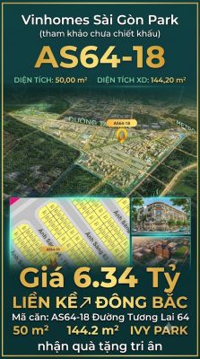 Nhà phố liền kề AS64-18 Ivy Park Vinhomes Sài Gòn Park Giá 6.34 Tỷ