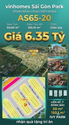 Nhà phố liền kề AS65-20 Ivy Park Vinhomes Sài Gòn Park Giá 6.35 Tỷ