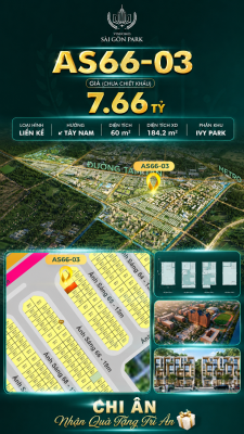 Nhà phố AS66-03 Ivy Park Vinhomes Sài Gòn Park Giá 7.66 Tỷ 60m²