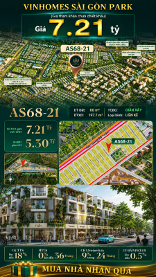 Nhà phố Vinhomes Sài Gòn Park AS68-21 giá 7.21 tỷ