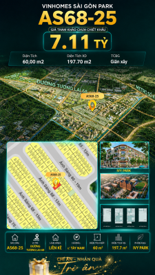Nhà phố AS68-25 Ivy Park Vinhomes Sài Gòn Park Giá 7.11 Tỷ 60m²