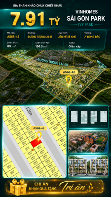 Nhà phố AS68-42 Ivy Park Vinhomes Sài Gòn Park Giá 7.91 Tỷ 80m²