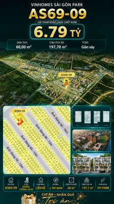 Nhà phố AS69-09 Ivy Park Vinhomes Sài Gòn Park Giá 6.79 Tỷ 60m² 