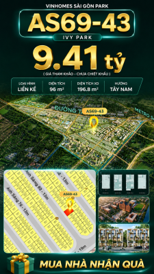 Nhà phố Vinhomes Sài Gòn Park AS69-43 giá 9.41 tỷ