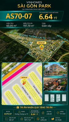 Nhà phố AS70-07 Ivy Park Vinhomes Sài Gòn Park Giá 6.64 Tỷ 60m²