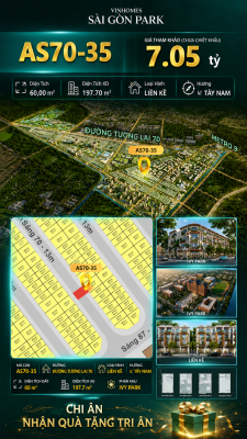 Nhà phố AS70-35 Ivy Park Vinhomes Sài Gòn Park Giá 7.05 Tỷ 60m²