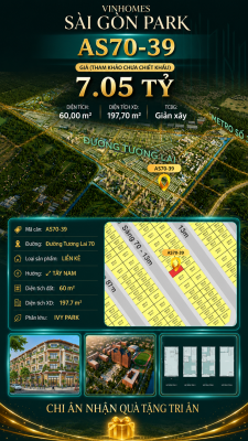 Nhà phố AS70-39 Ivy Park Vinhomes Sài Gòn Park Giá 7.05 Tỷ 60m²