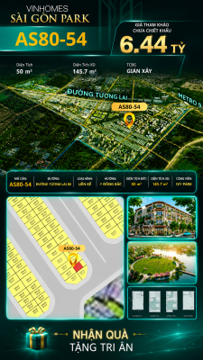 Nhà phố AS80-54 Ivy Park Vinhomes Sài Gòn Park Giá 6.44 Tỷ 50m²