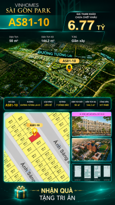 Nhà phố AS81-10 Ivy Park Vinhomes Sài Gòn Park Giá 6.77 Tỷ 50m²