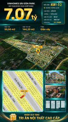 Nhà phố AS81-32 Ivy Park Vinhomes Sài Gòn Park Giá 7.07 Tỷ 50m²