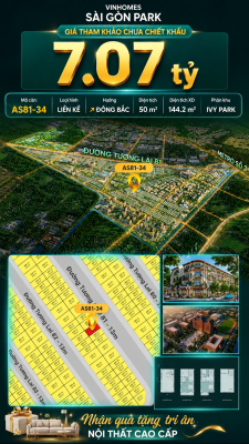 Nhà phố AS81-34 Ivy Park Vinhomes Sài Gòn Park Giá 7.07 Tỷ 50m²