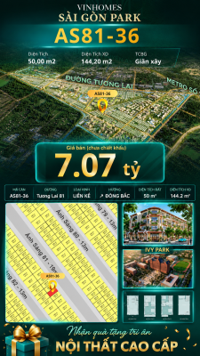 Nhà phố AS81-36 Ivy Park Vinhomes Sài Gòn Park Giá 7.07 Tỷ 50m²