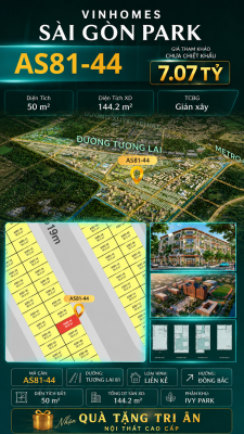 Nhà phố AS81-44 Ivy Park Vinhomes Sài Gòn Park Giá 7.07 Tỷ 50m²