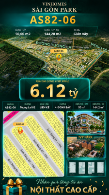 Nhà phố AS82-06 Ivy Park Vinhomes Sài Gòn Park Giá 6.12 Tỷ 50m²