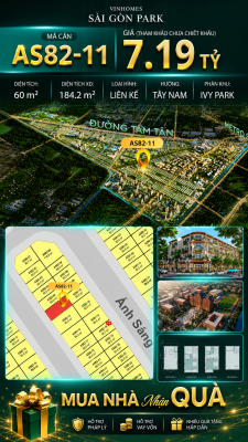 Nhà phố Vinhomes Sài Gòn Park AS82-11 giá 7.19 tỷ