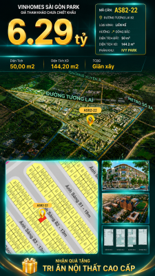 Nhà phố AS82-22 Ivy Park Vinhomes Sài Gòn Park Giá 6.29 Tỷ 50m²