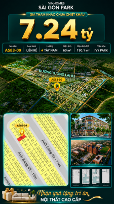 Nhà phố AS83-09 Ivy Park Vinhomes Sài Gòn Park Giá 7.24 Tỷ 60m²