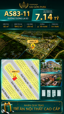 Nhà phố AS83-11 Ivy Park Vinhomes Sài Gòn Park Giá 7.14 Tỷ 60m²