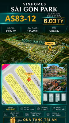 Nhà phố AS83-12 Ivy Park Vinhomes Sài Gòn Park Giá 6.03 Tỷ 50m²