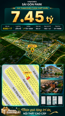 Nhà phố AS83-17 Ivy Park Vinhomes Sài Gòn Park Giá 7.45 Tỷ 60m²